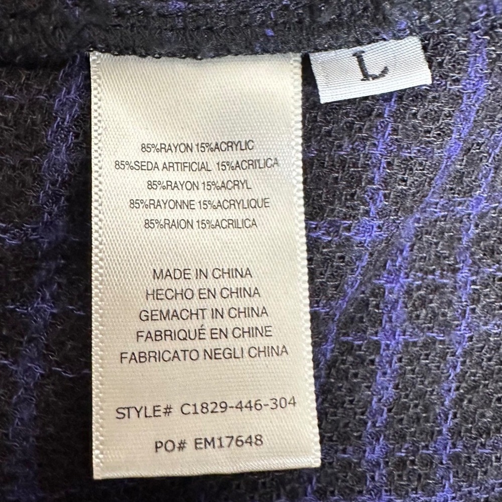 Cloth & Stone Plaid Tunic Dress Women Large Navy Blue Purple V-Neck Tie - Picture 6 of 8